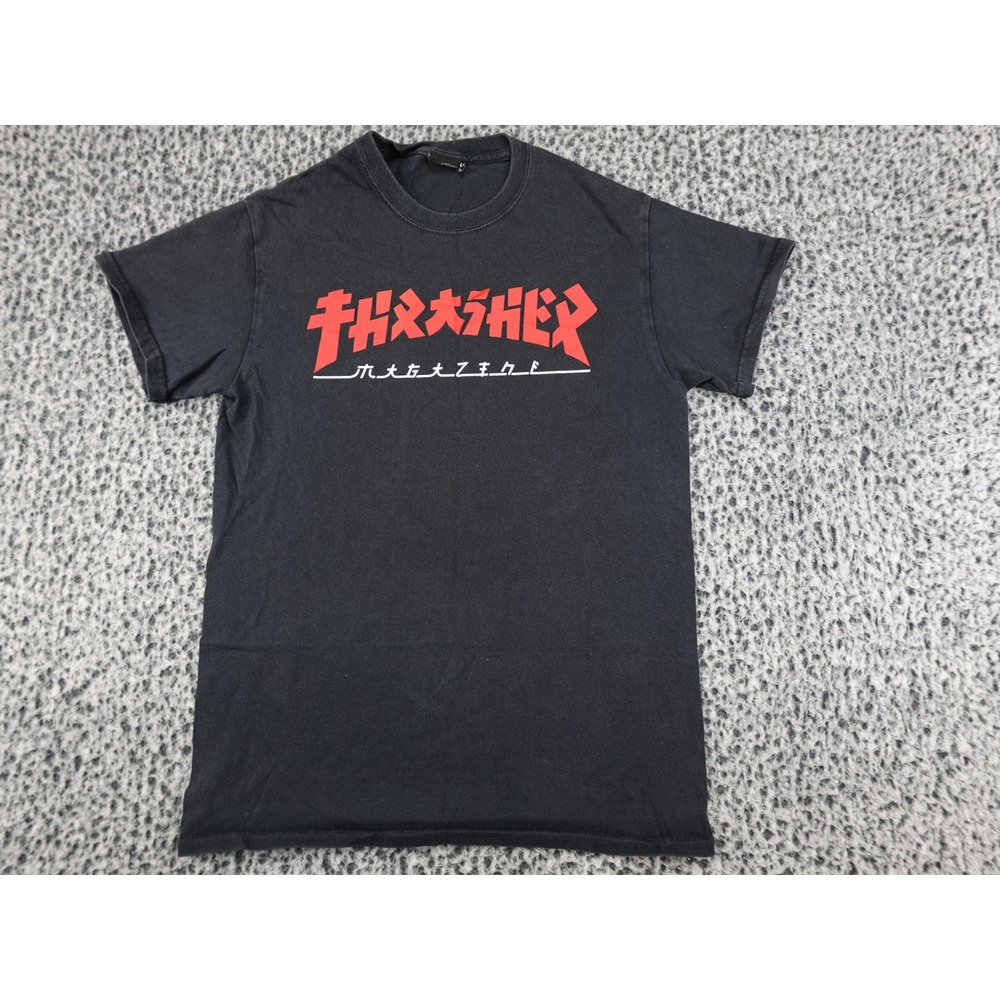 Thrasher T-Shirt Mens Small Black Katakana Red Logo Skate Tee X421